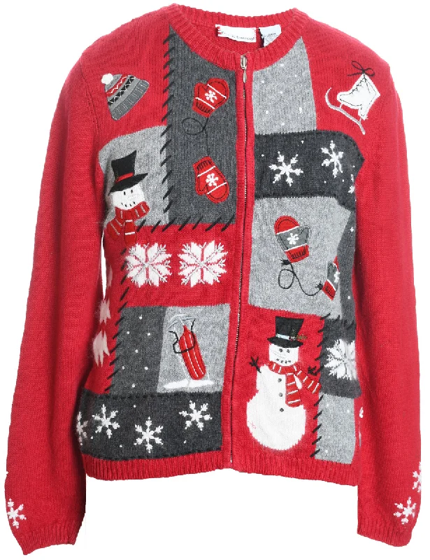 Snowman Christmas Cardigan - S Relaxed Fit Hoodie