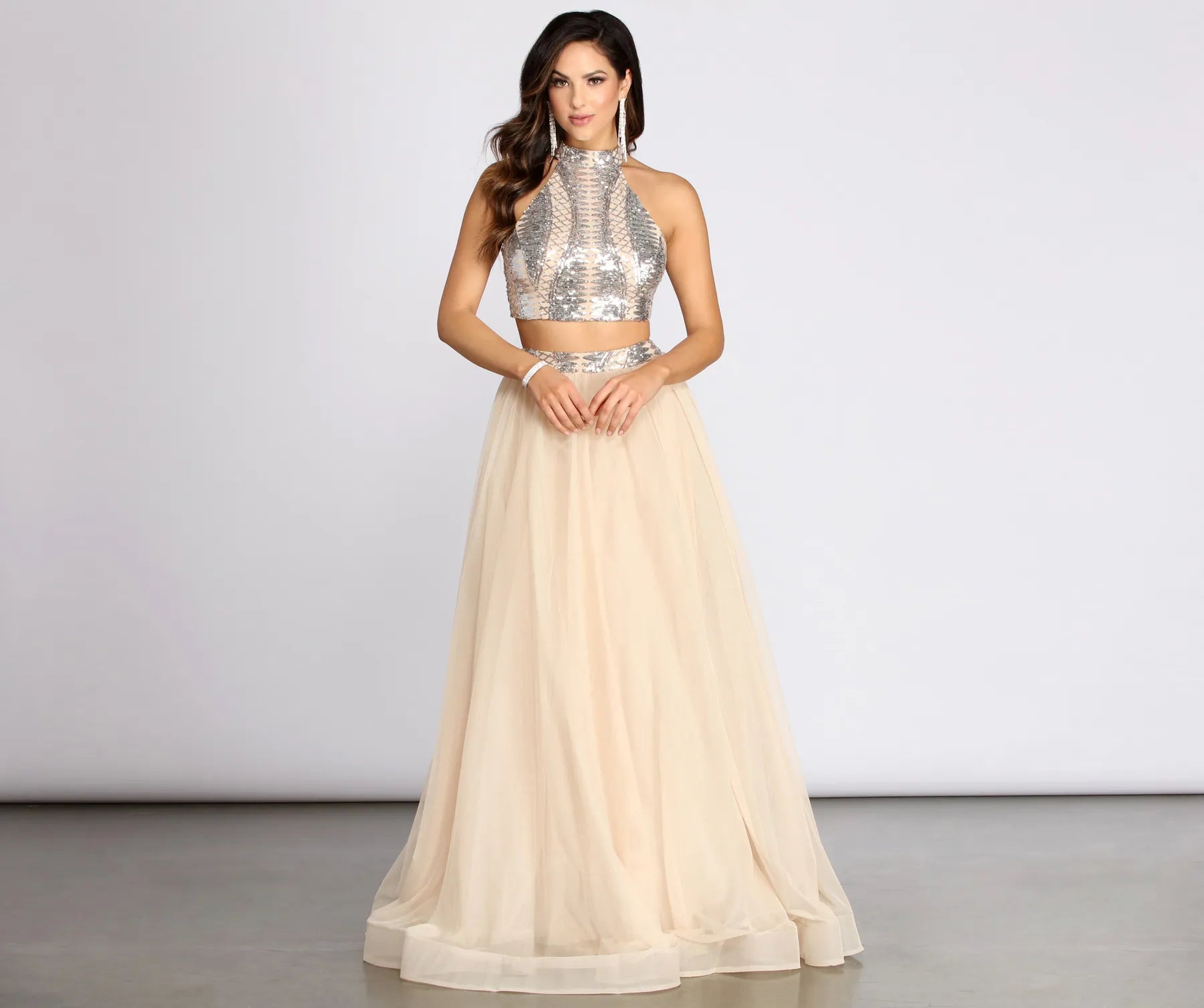 Via Two Piece High Neck Tulle Dress Cocktail unclassified dresses