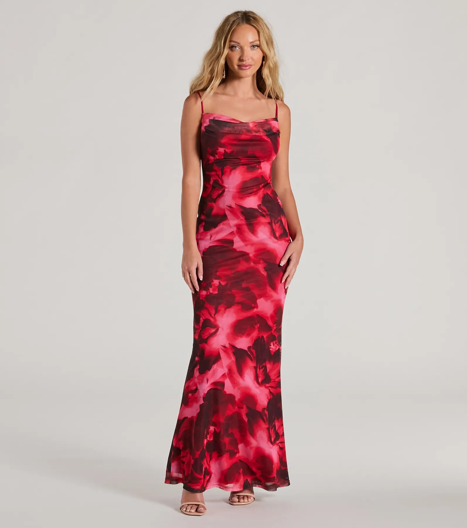 Catch Attention Cowl Neck Abstract Floral Maxi Dress Wedding guest unclassified dresses