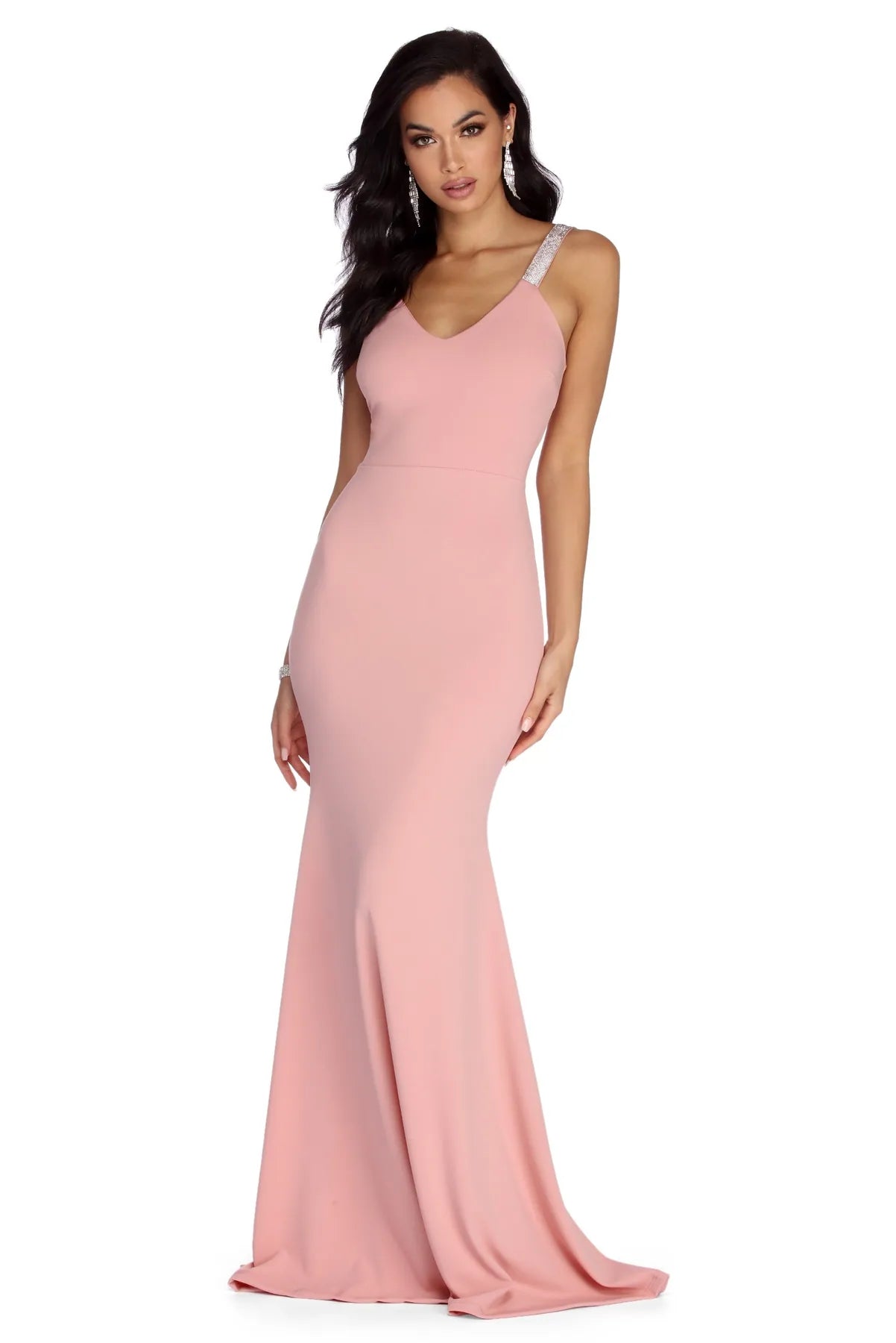 Rose Formal Rhinestone Mermaid Dress Neutral tone unclassified dresses