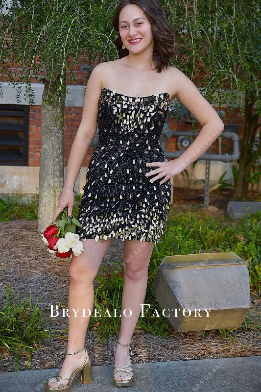 Black Sequined Strapless Mini Homecoming Dress Bright color unclassified dresses