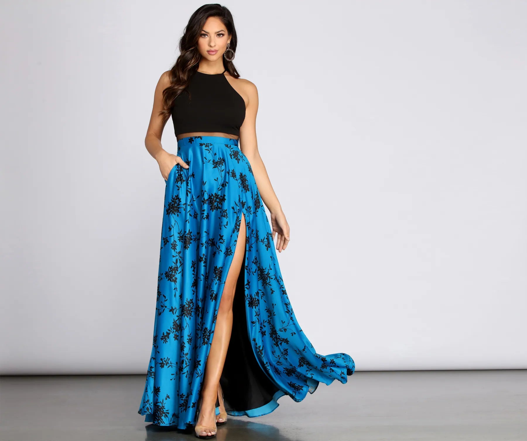 Alexina Crepe High Neck Floral Satin Dress Street style unclassified dresses