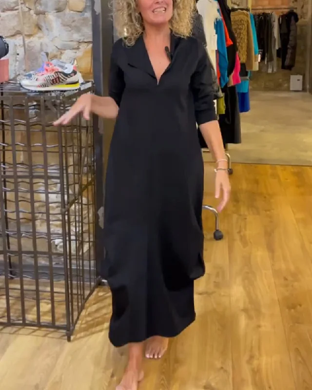olid color dress with V-neck and A-line Dark color unclassified dresses