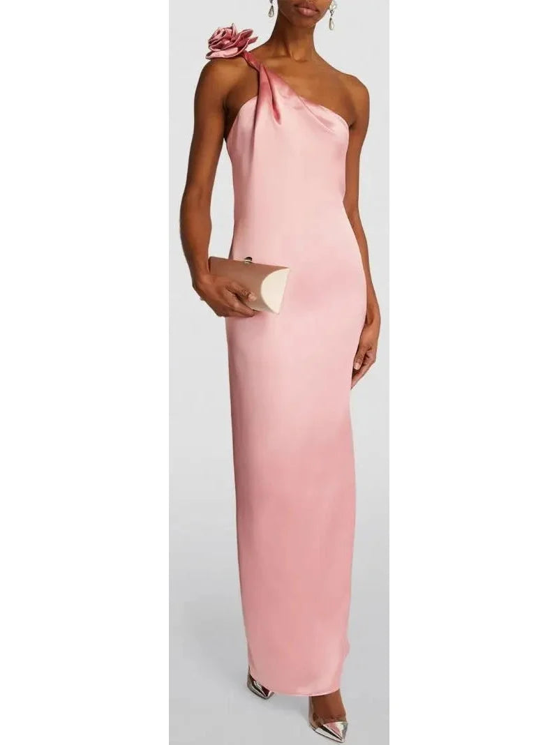 Asymmetric Floral Appliqué Silk Dress Polka dot unclassified dresses