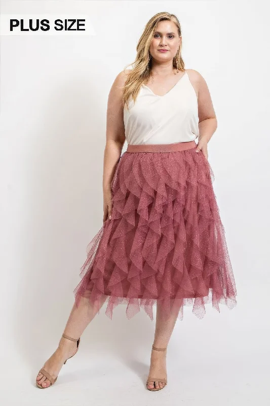 Blue Zone Planet |  Ruffled Tulle Midi Skirt With Elastic Waist Band Smocked unclassified dresses