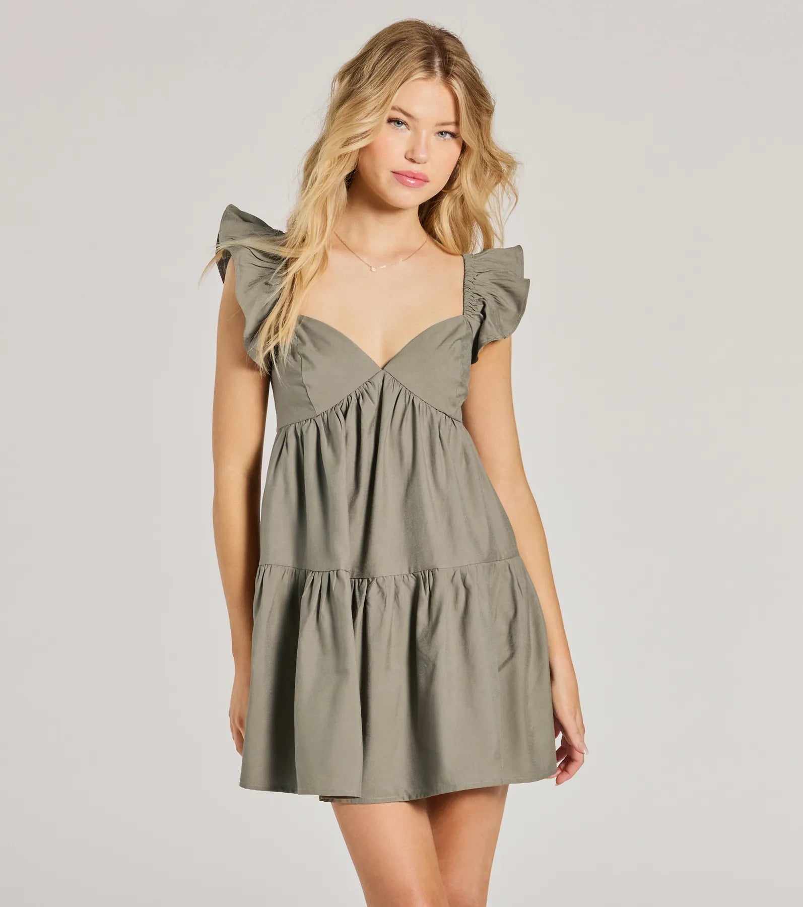 Beyond Precious V-Neck Ruffle Babydoll Dress Preppy unclassified dresses