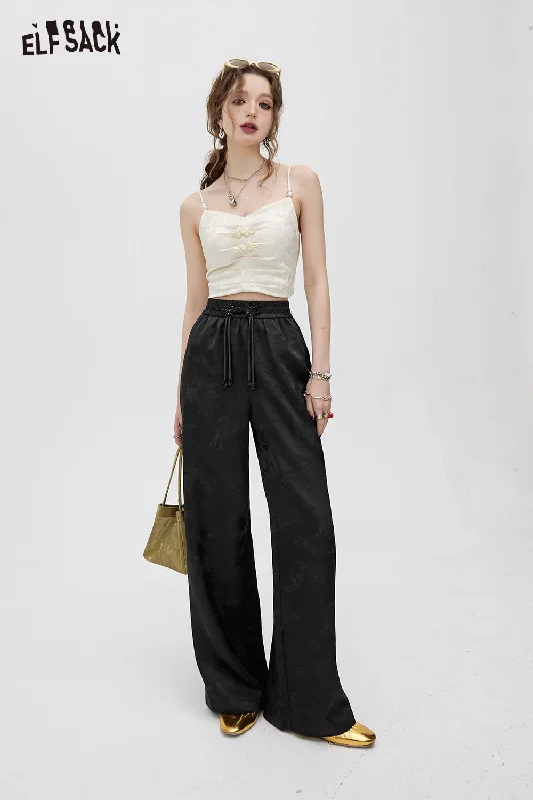 ELFSACK 2024 summer new arrival picnic travel vacation holiday soft comfortable fitted Chinese style satin jacquard weaving straight pants high waisted casual Fall unclassified dresses
