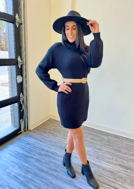 Now And Later Black Mock Neck Black Sweater Dress Graduation unclassified dresses