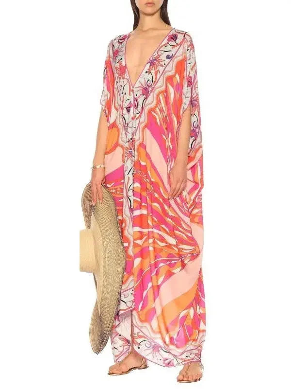 Printed V-Neck Kaftan Summer unclassified dresses