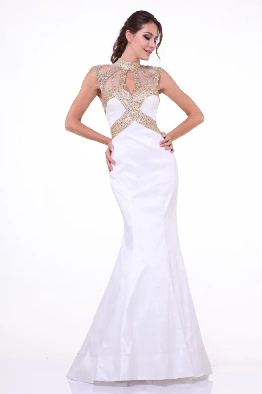 Embellished Sheer High Neck Fitted Evening Gown By Cinderella Divine -8760 High-low unclassified dresses
