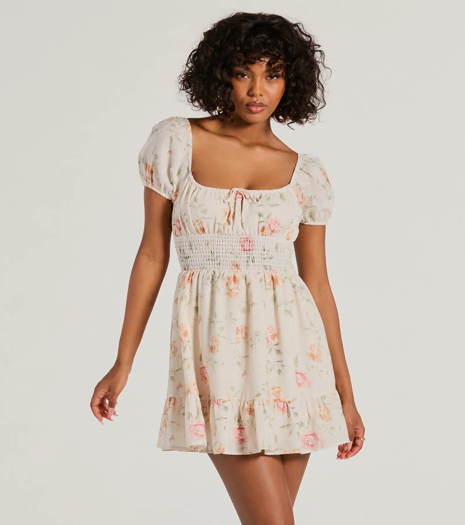 Sure To Love Floral Woven Puff-Sleeve Skater Dress Elegant evening unclassified dresses
