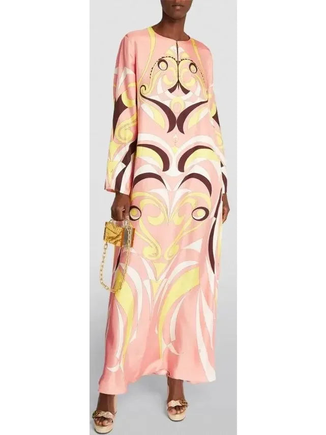 Printed Silk Twill Kaftan Dress Color block unclassified dresses