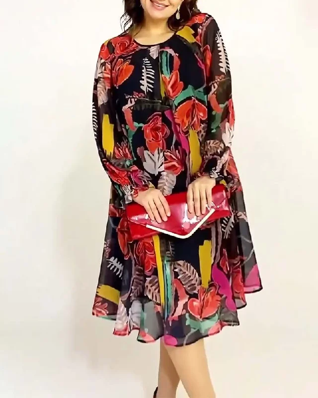 Round Neck Oversized Loose Printed Dress Vintage unclassified dresses
