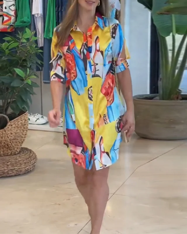 Lapel colorful printed casual dress Floral unclassified dresses