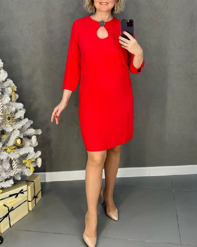 Elegant Solid Color Dress with Round Neck Long unclassified dresses