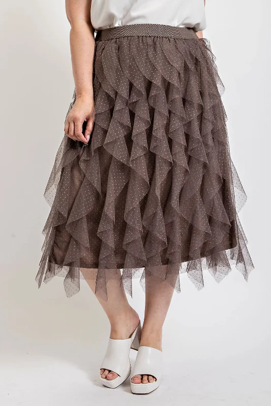 Blue Zone Planet |  Ruffled Tulle Midi Skirt With Elastic Waist Band One-shoulder unclassified dresses