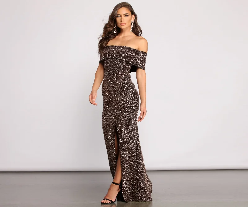 Elle Glitter Off The Shoulder Wrap Dress Elegant unclassified dresses