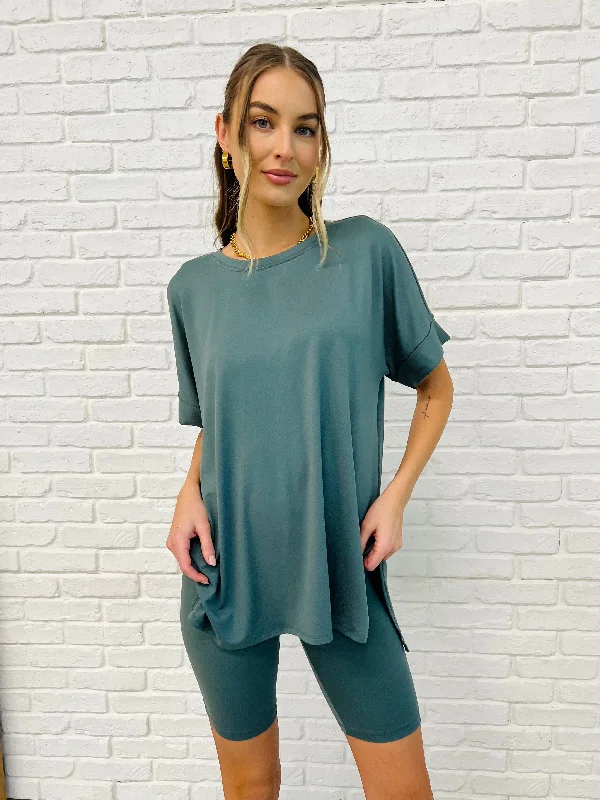 Sage Serenity Lounge Set Belted High-Waist Shorts