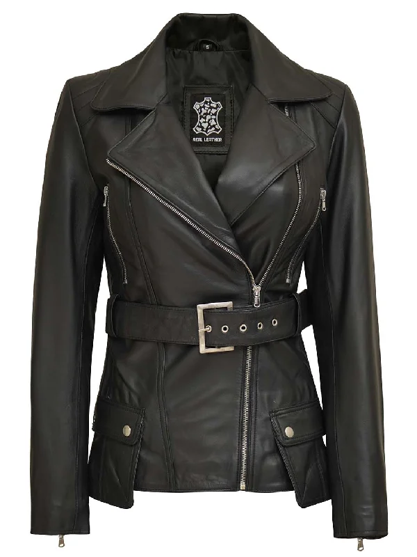 Women's Asymmetrical Black Leather Jacket Women's cropped jackets