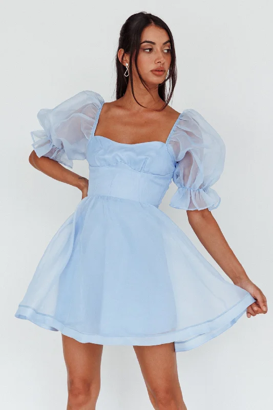 I've Got Sunshine Puff Sleeve Mini Dress Sky Blue Best mini dresses for casual wear