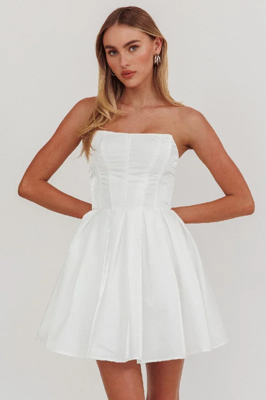 Loveless Strapless Flared Mini Dress Off White PrettyLittleThing mini dresses