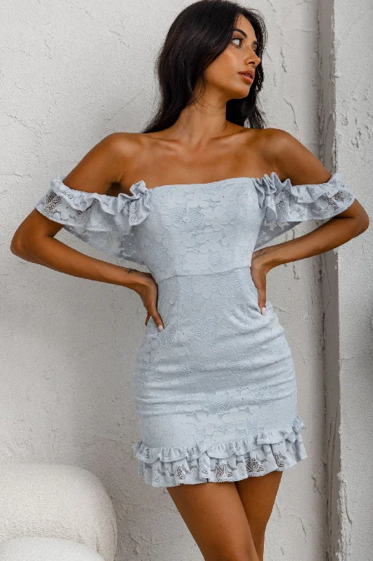 Verona Off-Shoulder Lace Overlay Mini Dress Blue ASOS mini dresses