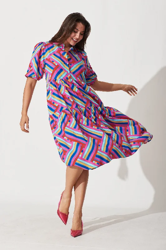 Beadlow Midi Smock Dress In Multi Geometric Print Best midi dresses for elegant looks
