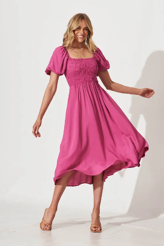 Mariam Midi Dress In Magenta Lightweight midi dresses for hot weather
