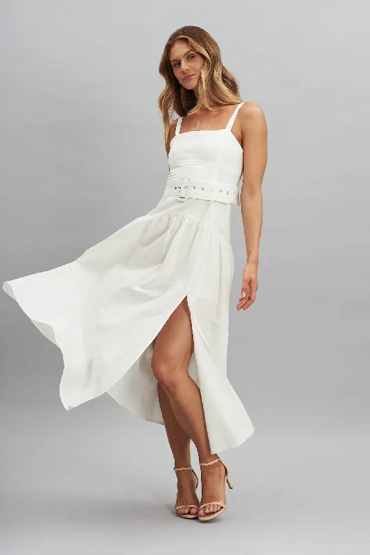 Saintly Midi Dress In White Cotton Linen Sexy little black midi dresses