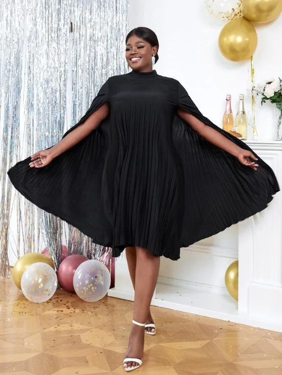 AOMEIDRESS Cloak Sleeves Stand Collar Loose Pleated Party Dress A-line party dresses