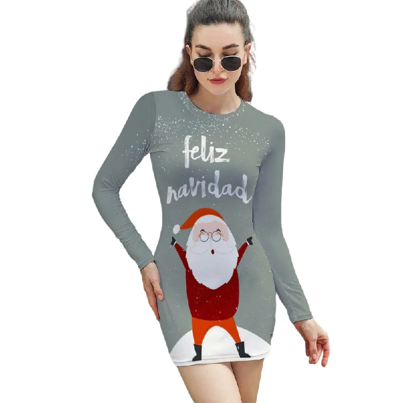 Triple A Women Dresses Sexy Long Sleeve Wrap Santa Claus Printing Casual Party Sequin party dresses