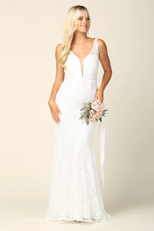 Bridal Long Sleeveless Lace Wedding Dress Lace Train Dress