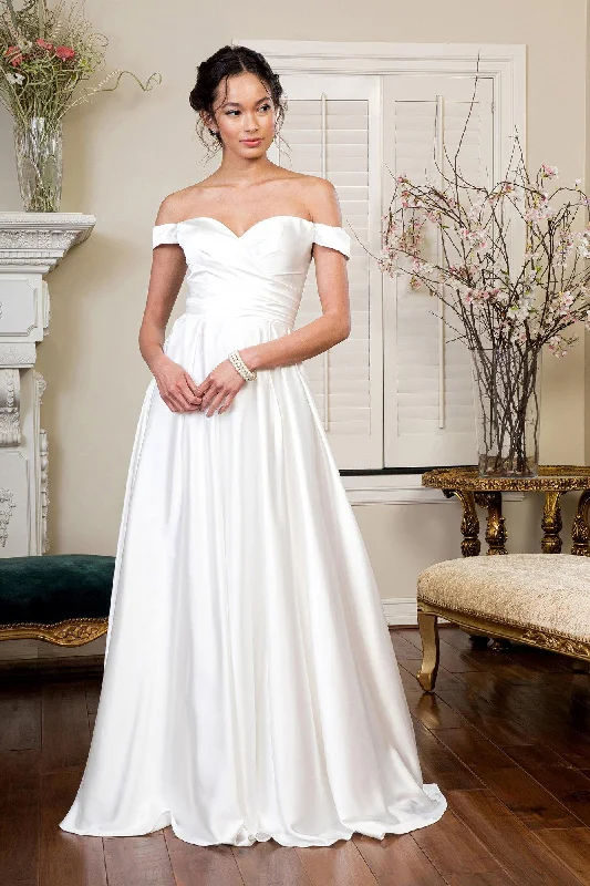 Long Off Shoulder A Line Wedding Gown Boho Wedding Gown